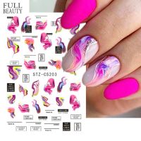 【hot】 Colurful Ink Marble Nails Decals French Metal Lines Sticker Slider Manicure CHSTZ-CS203