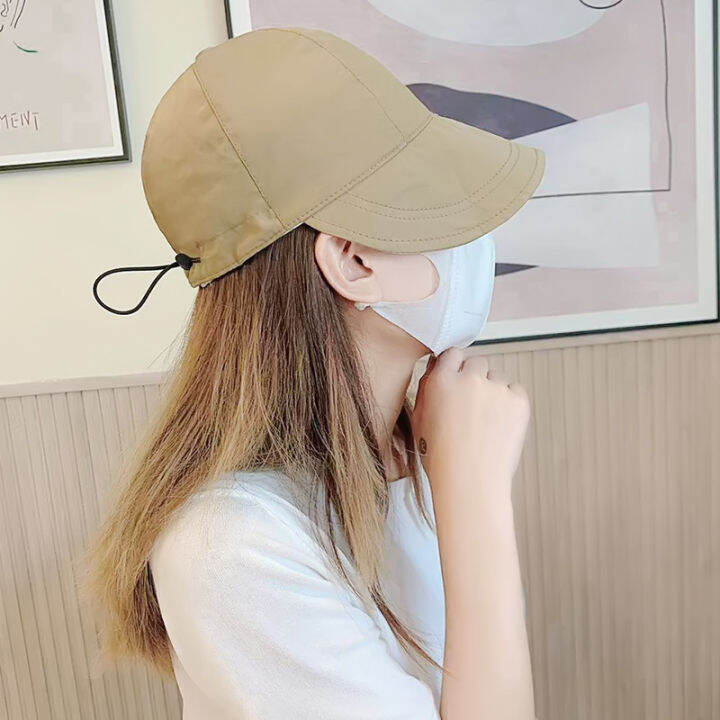 Summer Hat Women Bucket Hats Big Head Circumference Eaves Sun Ponytail Cover Face Sunscreen