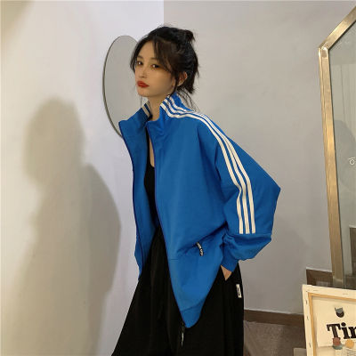 Vintage Clothes Classic Cardigan Jacket WomenS Sports Casual Hooded Sweater Loose Large Size Korean Version Kpop Blue Black