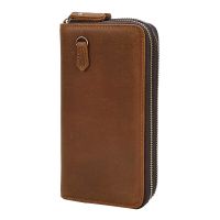 ZZOOI Mens Leather Long Wallet Card Holders For Men Luxury Brand Bag Coin Purses Double Zipper High Capacity Wallet Men Clutch Bag