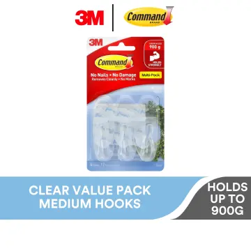 Buy 3M Command, Medium Clear Wall Hooks, Up to 900gms, Holds