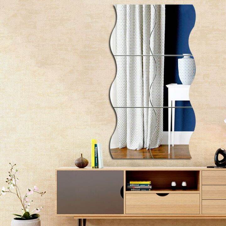 sale-nancarenko1977-6ชิ้น-เซ็ต3d-diy-removable-wave-ชุดกระจกผนังสติกเกอร์ตกแต่งบ้าน-home-wall-decal-สติ๊กเกอร์ติดผนัง-wall-papers