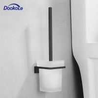 Bathroom Toilet Brush Holder Sets Wall Mounted Toilet Brush Stand Toilet Bowl Brush with Frosted Glass Black