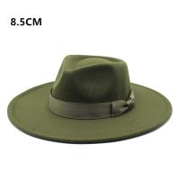 Fashion Classic Army Green Wool Blend Fedora Hat Brim Flat Church Winter Autumn Casual Hat Panama Jazz Cap Trilby Cap Wholesale