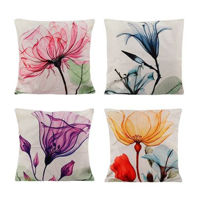 Decorative Floral Flower Pillow Covers 18 x 18, Farmhouse Throw Pillow Covers Set of 4 Cushion Case for Home Decor
