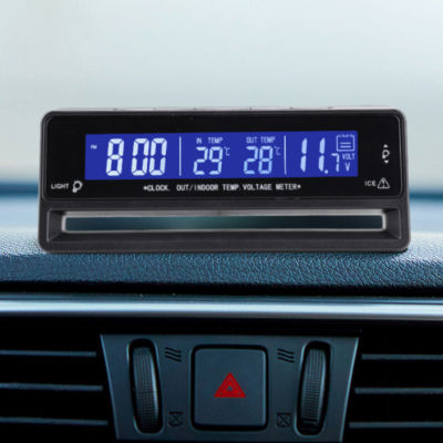 3 In1รถนาฬิกาดิจิตอลจอแสดงผล LCD โวลต์มิเตอร์ Temps แรงดันมิเตอร์ในร่ม LED เครื่องวัดอุณหภูมิอัตโนมัตินาฬิกาอิเล็กทรอนิกส์