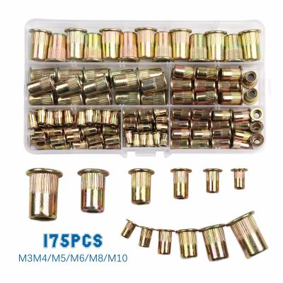 น๊อตรีเวท รีเวทนัท ชุบรุ้ง M4-M10 หัวแบน คอลาย รีเวทนัท rivet nut กล่องรวมขนาด 175 ชิ้น M3 M4 M5 M6 M8 M10