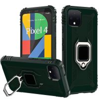 สำหรับ Google Pixel เคสป้องกันคาร์บอนไฟเบอร์คาร์บอน4ชิ้นพร้อมห่วงจับหมุนได้360องศา (สีเขียว)