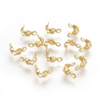 200pc 304 Stainless Steel Bead Tips Calotte Ends Clamshell Knot Cover Real 18k Gold Plated 8x4mm Hole: 1.2mm