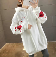 Ladies Embroidered Pullover Hoodie Women Large Size Thickthin Female Autumn Winter Leisure Mid-length Harajuku Bag Hip Jacket