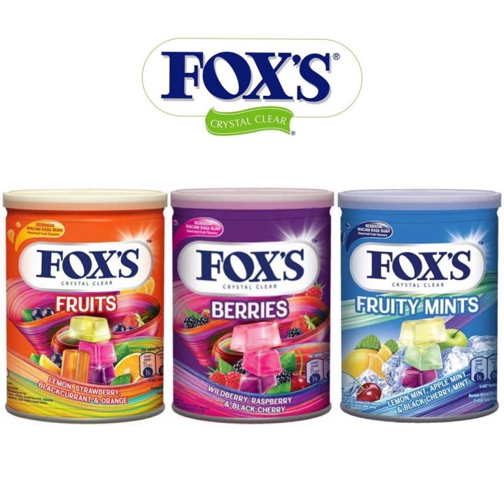 ลูกอม-foxs-ลูกอมฟ๊อกซ์-ลูกอมรสผลไม้-กระป๋อง180g-foxs-crystal-clear-ลูกอมคริสตัลเคลียร์-ลูกอมรสเบอร์รี่-ลูกอมรสมิ้นท์