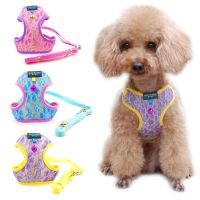 Dog Cat Lace Harness Vest Pet Products Adjustable with Bell Walking Lead Leash Puppy Polyester Mesh Harness for Small Medium Dog Collars