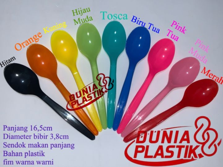 Isi25pcs Sendok Fim Makan Panjang Plastik Warna Warni Unik High Quality