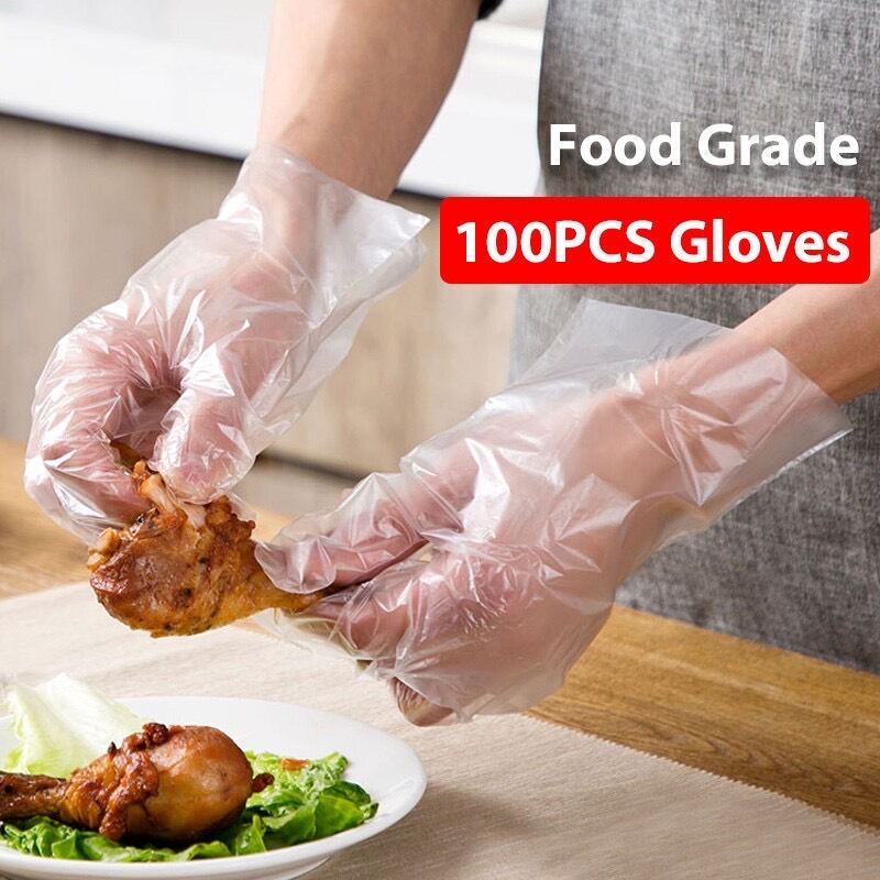 100pcs Eco-friendly Disposable Gloves For Food Cleaning Cooking Kitchen Garden A 