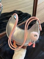 y2k silver bag womens new 2023 fashion high-end shoulder bag summer popular all-match armpit crescent bag 【QYUE】