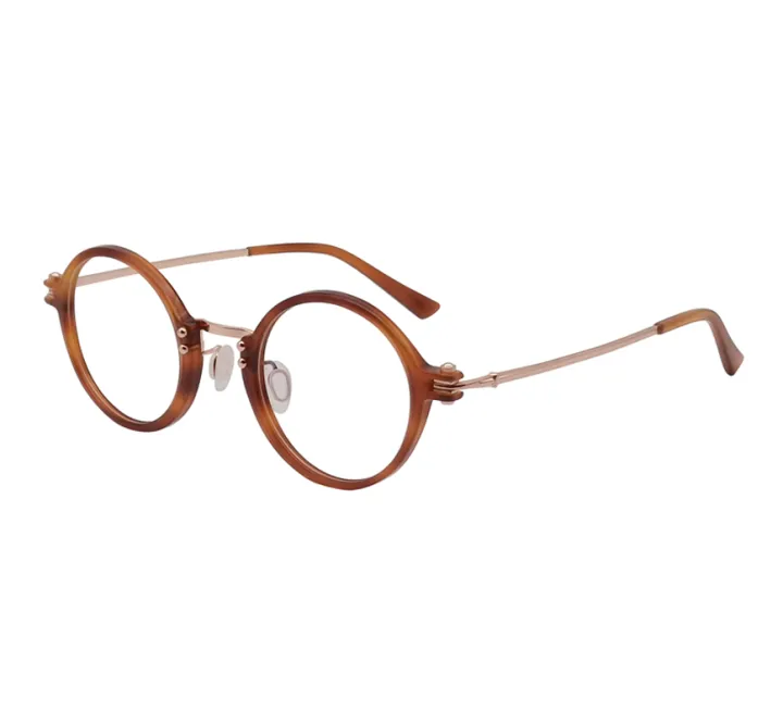 Vintage Acetate Pure Titanium Eyeglasses Round Frame Women Optical Eyewear Replaceable Lens 4762