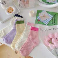 ถุงเท้าข้อกลาง สีพาสเทล  สีสันน่ารัก  และใช้งานได้หลากหลาย Fresh natural cotton socks Simple fashion girls socks classic Japanese sweet cute socks