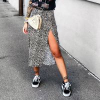 【CC】◇₪  Fashion Leopard Skirt Waist Split Ladies Evening Streetwear