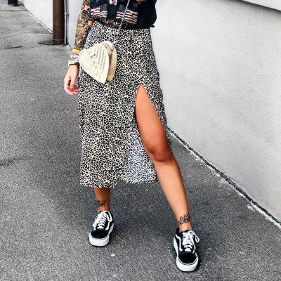 【CC】◇₪  Fashion Leopard Skirt Waist Split Ladies Evening Streetwear
