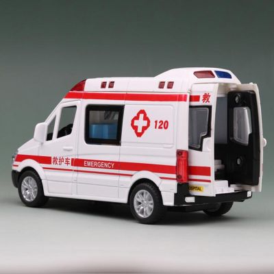 1/36 Scale 14.5CM Alloy Car Rescue The Wounded 120 Ambulance Hospital Emergency Bus Pull Back Diecasts Vehiclesmodel Toychildren