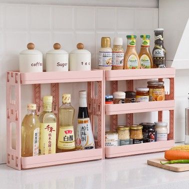 สินค้าใหม่-kitchen-shelf-ชั้นวางเครื่องปรุง-2-ชั้น-ชั้นวางของอเนกประสงค์-ชั้นวางขวด-ชั้นวางของในห้องครัว-สีชมพู-พร้อมส่ง-ราคาถูก