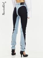 Fashion Patchwork Jeans Women Casual Blue Black Panelled High Waist Slim Straight Denim Pencil Pants Female 2023 Chic Streetwear