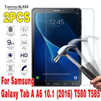 2ชิ้น Samsung กระจกนิรภัยสำหรับ Galaxy Tab A A6 10.1 (2016) แผ่นป้องกันหน้าจอแท็บเล็ต SM-T580 SM-T585ฟองฟิล์มป้องกันฟรี