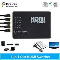 PzzPss 5 Port HDMI Switch HD 1080P Selector Splitter Hub With IR Remote Controller For HDTV DVD BOX HDMI Switcher 5 In 1 Out