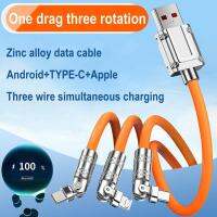 Doudoulie สายเคเบิลที่ชาร์จซิลิโคนของเหลว3 In 1 120W 6A ไมโครชาร์จที่รวดเร็ว USB Type-C 90 ° ซิงค์อัลลอยหมุนได้สายสำหรับข้อมูล Samsung I-Phone