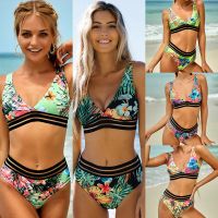 Bikinis 2022 New Leaves Printed High Waist Two Pieces Bikini Set Swimsuit Female Women Beachwear Swimwear Bather Bathing Suit