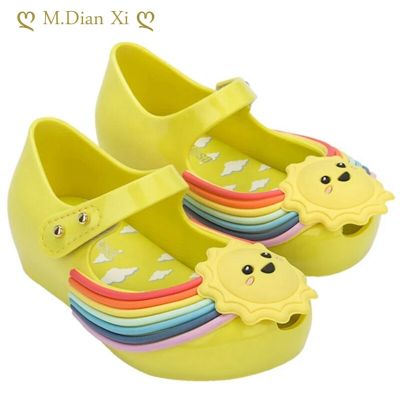 Mini Mlsa Rainbow Shoes 2022 New Summer Jelly Shoe Non-slip Kids Toddler Beach Sandals Cute Flower Buckle Little Girl Shoes
