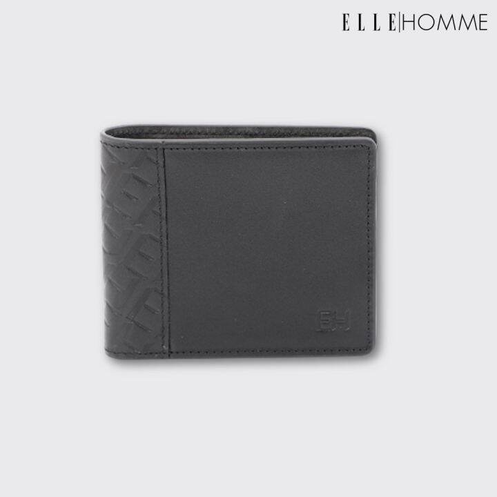 elle-homme-กระเป๋าสตางค์หนังวัวแท้-สไตล์-business-แบบพับสั้น-สีดำ-รุ่น-w8w001