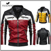 FUGUINIAO 2021 Newest Patchwork Fashion PU Leather Thicken Motorcycle Jacket for Men Autumn and Winter