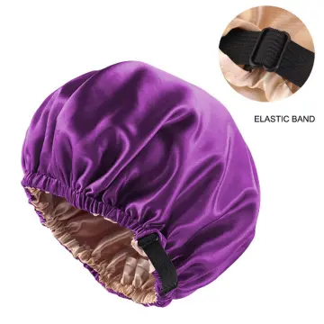 Women Satin Night Sleep Cap Solid Hair Bonnet Hat Silk Head Cover Elastic  Band