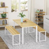 Homury Dining Table with Two Benches 3 Piece Set  White and Oak dinning table set furniture  luxury dining table set Edge Corner Guards