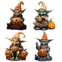 Pumpkin Alien Statue Halloween Pumpkin Alien Garden Ornament Resin Statue Fall Pumpkin Alien Statue for Holiday Decoration Collectible Statue noble