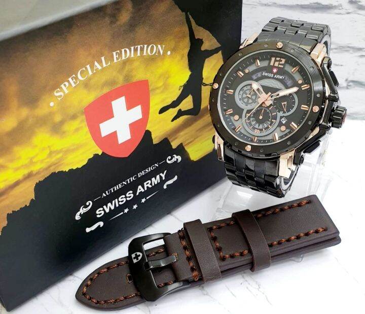 Jam Tangan Pria Swiss Army 6341 Bonus Tali Kulit Dan Box Lazada Indonesia 7508