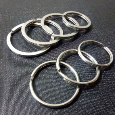 10pcs แหวนพวงกุญแจโลหะแบนแหวนพวงกุญแจเคลือบเงาสองชั้นอุปกรณ์เสริมพวงกุญแจรถยนต์สแตนเลส