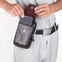 Genuine Cowhide Waist Bag Mens Belt Hanging 22 Cm 18 Mobile Phone Multi-Compartment Leather M