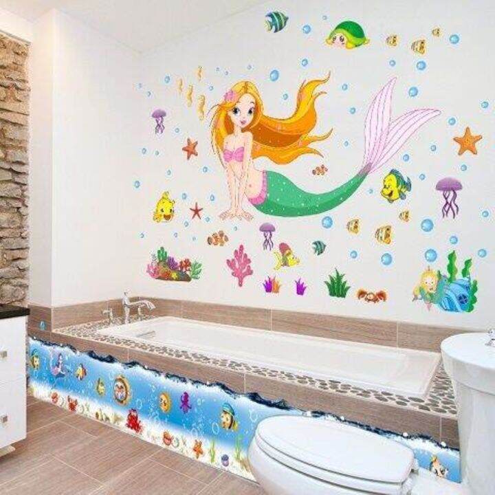 wall-sticker-wallpaper-wall-wallpaper-self-adhesive-toilet-bathroom-cartoon-wall-sticker-underwater-world-fish-waterproof-double-sided-sticker