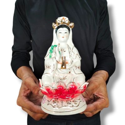 เจ้าแม่กวนอิมปางสมาธิถือแจกันประทานพรเสื้อขาวกว้าง 4 นิ้วสูง 8 นิ้วงานกันใสพรีเมี่ยมนำเข้าจากจีน