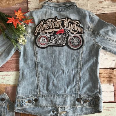 American Kustom Motorcycle ไบค์เกอร์ ตัวรีดติดเสื้อ อาร์มรีด อาร์มปัก ตกแต่งเสื้อผ้า หมวก กระเป๋า แจ๊คเก็ตยีนส์ Embroidered Iron on Patch ไซส์ใหญ่