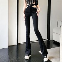 Jeans Women Flare Sexy Denim Full-Length Skinny Pants High Waist Hollow Out Stretch Hip-Hop Black Pant Big Size