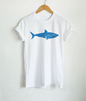 ฉลาม Shark สกรีนสีฟ้า เสื้อยืด เสื้อยืดสกรีน เสื้อยืดลายฉลาม เสื้อยืดคอกลม แขนสั้น