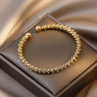 New Trendy Simple Irregular Crushed Stones Sparkling Open Adjustable Bangles Bracelets For Women Jewelry Golden Cuff Pulseiras