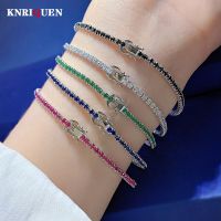 2023 Trend 100% 925 Real Silver 2Mm Emerald Sapphire Gemstone Tennis Chain Bracelets Lab Diamond Women Party Fine Jewelry Gifts