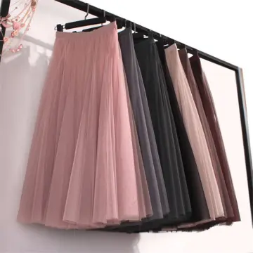 Ladies Women Tulle Mesh Skirt High Waist 3 Layers Pleated Skirt Long Dress  S-3XL