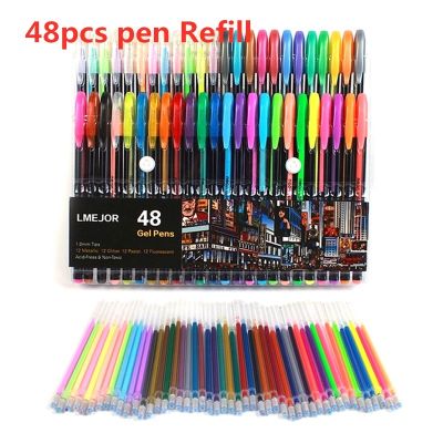 48pcs 48 Colors Gel Pens Refills Rollerball Pastel Neon Glitter Sketch Drawing Pen Set Markers Marker Manga Aquarela Capinhas