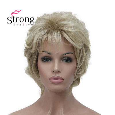 StrongBeauty Blonde Short Soft Shaggy Layered Cute Wavy Short Synthetic Womens daily full Wig