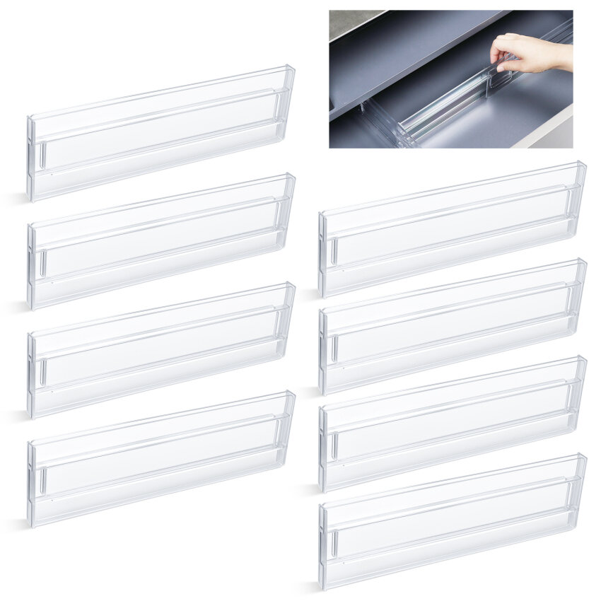 ⚡  8pcs ⚡ Drawer Dividers Drawer Organizer Divider Adjustable Extendable Plastic Kitchen Drawer Dividers Makeup Organizer Drawer Dividers for Clothes Kitchen Bathroom Baby Drawer